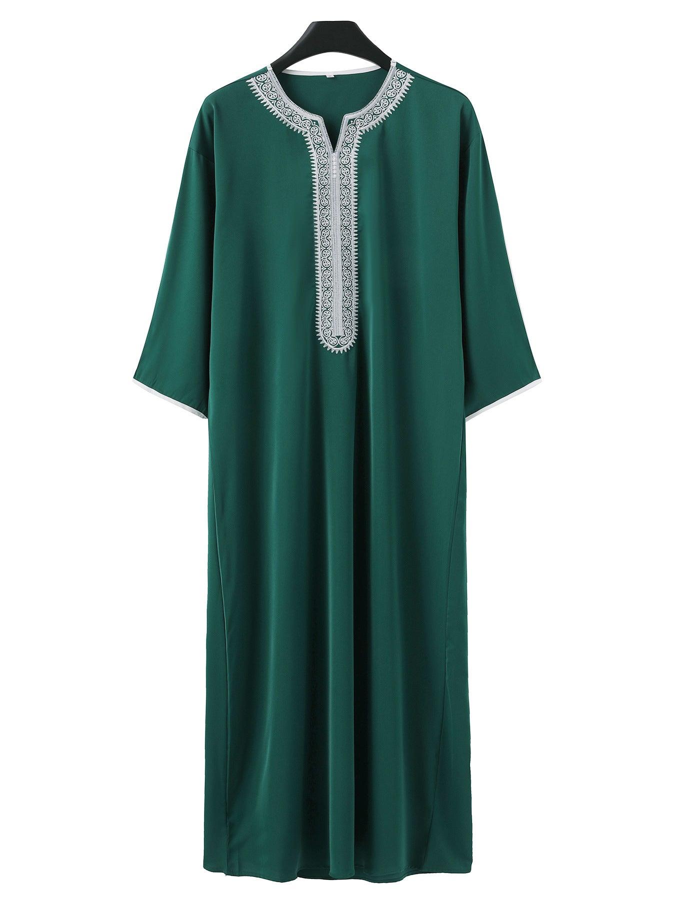 Traditional Arab Thobe for Men, Muslim Long Robe Middle Eastern Style