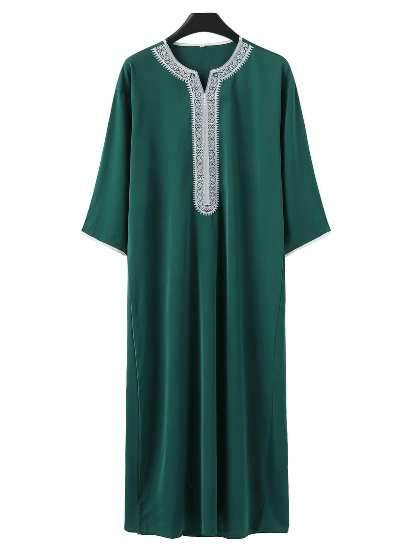 Traditional Arab Thobe for Men, Muslim Long Robe Middle Eastern Style