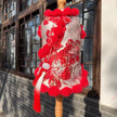 Lucky Bloom Chinese New Year Dog Shirt | Red & Gold Cheongsam-Inspired Top