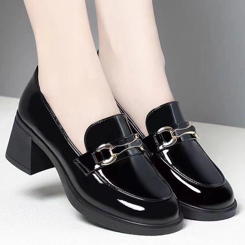 Women's Metal Buckle Chunky Heel Loafers for Smart Casual and Office Wear