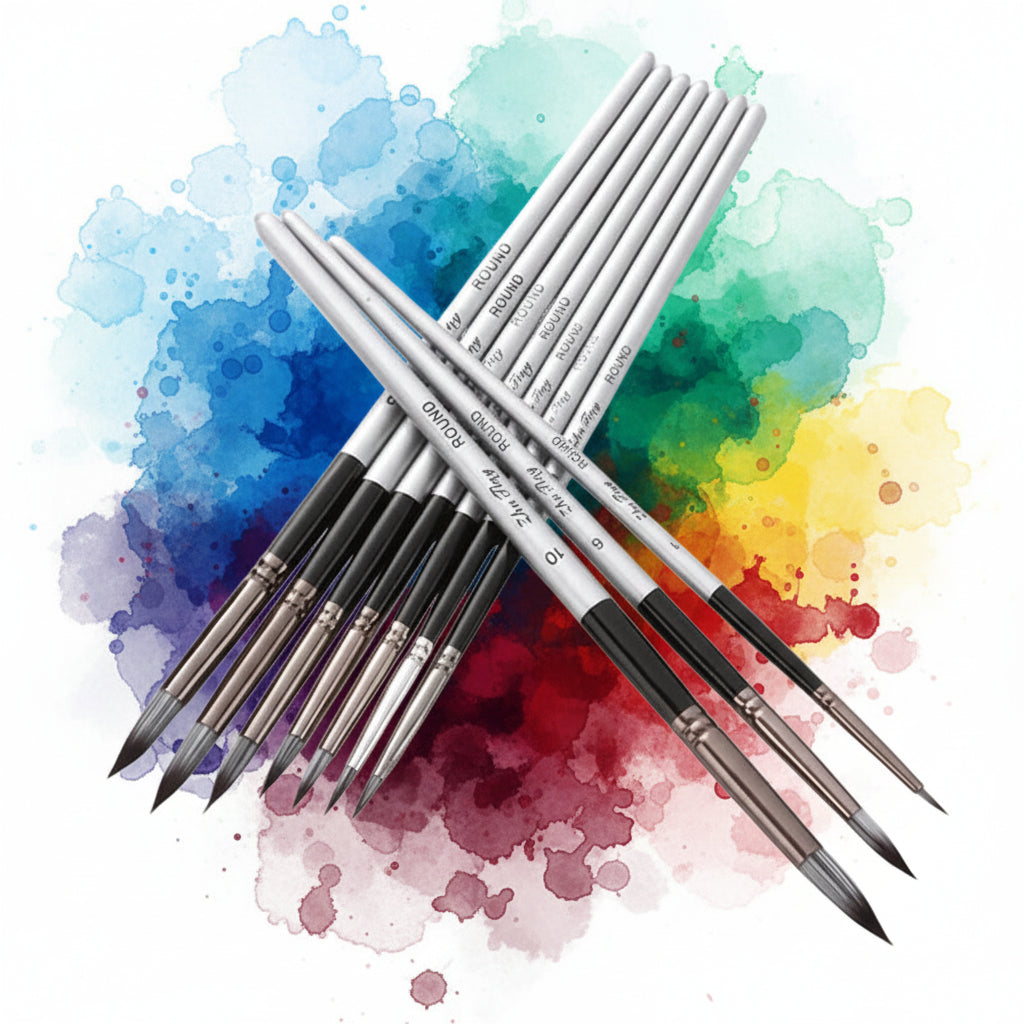 Nylon Hair Art Brush Set 10pcs – Watercolor, Oil & Acrylic Painting Brushes with Wood Handle