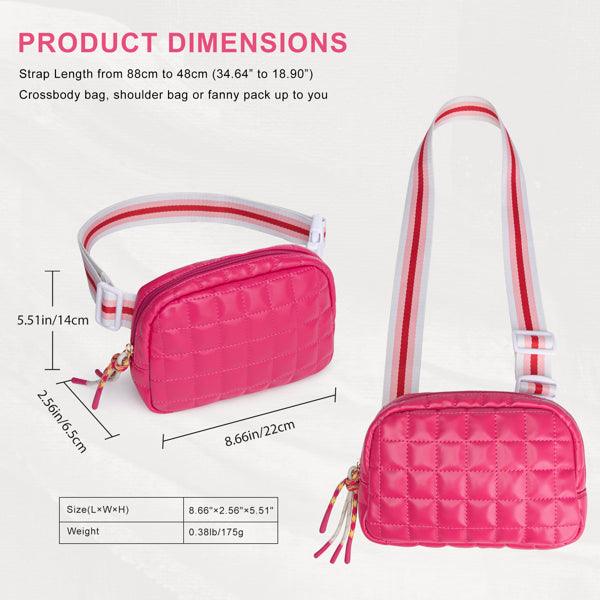 Puffer Bag Quilted Belt Bag Small Puffy Fanny Pack For Woman Running Traveling Hiking Workout Sports With Adjustable Strap-Rose