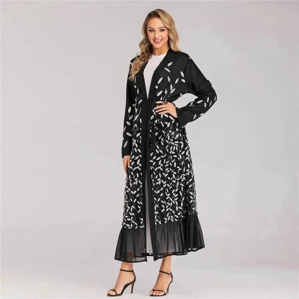 Champagne Sequined Abaya Dress for Dubai Turkey Women Dubai Abaya Kimono