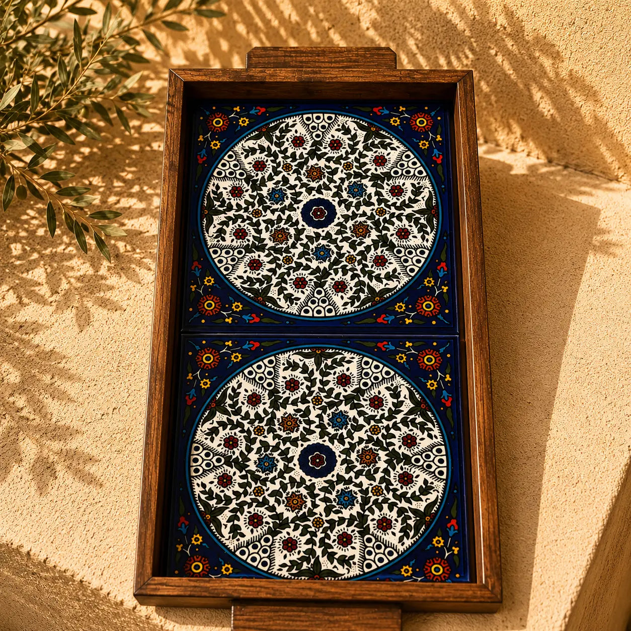 Palestinian Small Food Tray Rectangular 15×30×3 cm – Handmade Ceramic Serving Tray