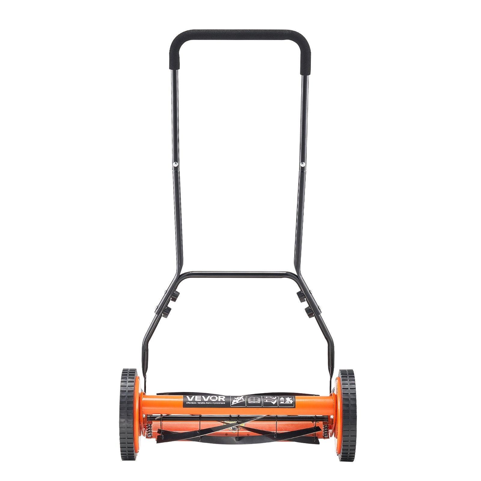 Manual Push Reel Lawn Mower 5-Blade Adjustable Height Grass Catcher 4 Wheels
