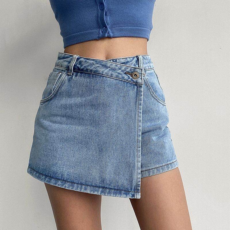 Elegant Anti-exposure Irregular Mini Denim Skirt