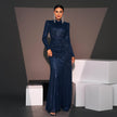 Long Sleeve Round Neck Slim Long Sequined Banquet Dress