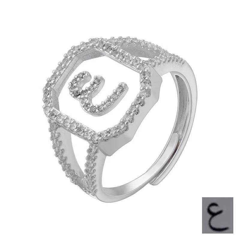 Fashion Micro Inlaid Zircon Arab Letters Ring for women