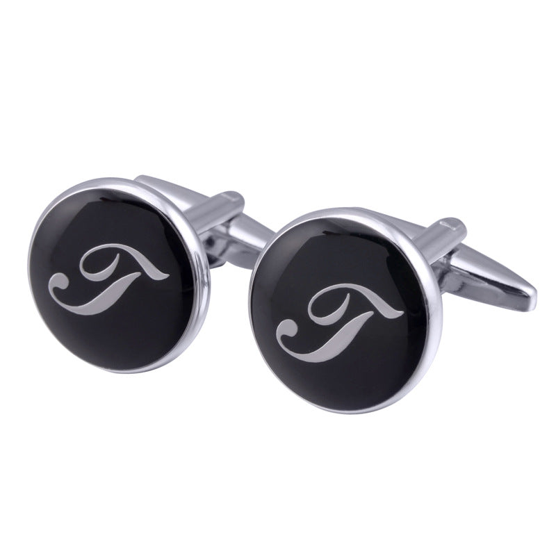 Men's Black Round Enamel Initial Letter Cufflinks – Brass & Crystal Formal Cufflinks A–Y | Canada & USA