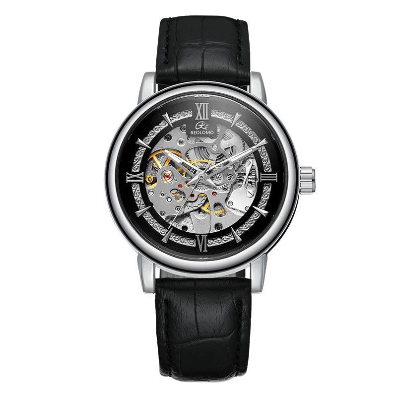 Men's Hollow-Out Mechanical Watch, Skeleton Dial Dress Watch in Gold, Silver and Black