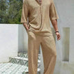 Men's Casual summer 2 piece Pant sets Short sleeved Top and Straight leg pant