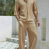 Men's Casual summer 2 piece Pant sets Short sleeved Top and Straight leg pant
