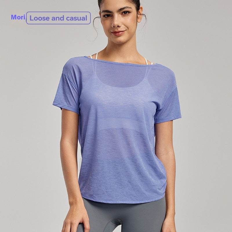 Draping Flab Hiding Yoga Clothes Blouse Sexy Beauty Back Mesh Workout Top