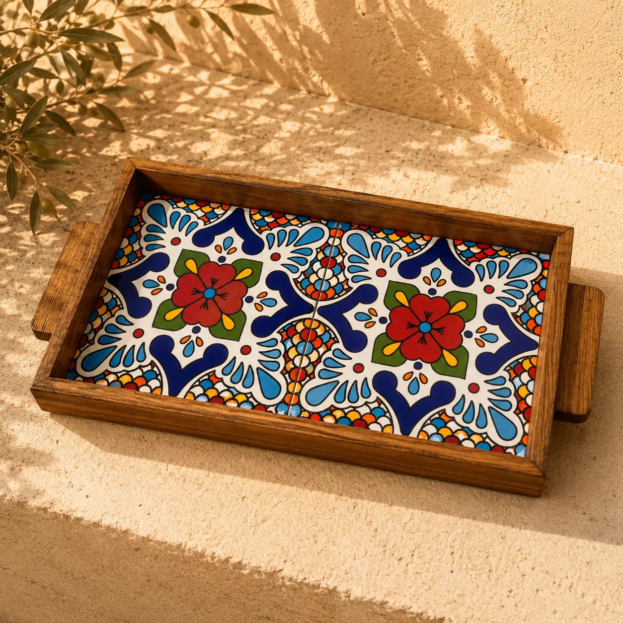 Palestinian Small Food Tray Rectangular 15×30×3 cm – Handmade Ceramic Serving Tray