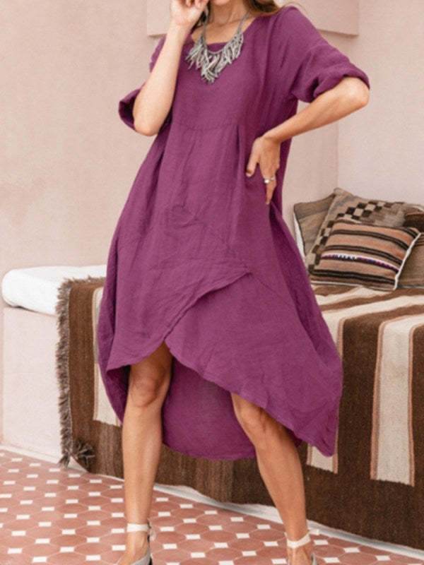 Women's Loose Casual Maxi Dress with Pocket – Cotton Linen Boho Long Dress