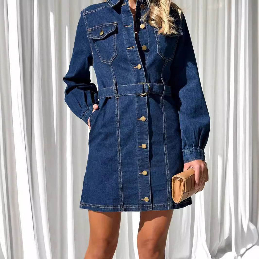 Fashion Casual Button Denim Dress Women