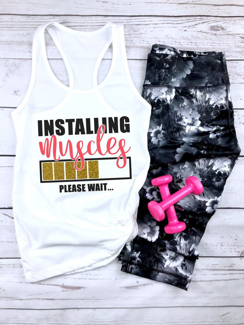 Installing Muscles Please Wait Racerback Tank Top