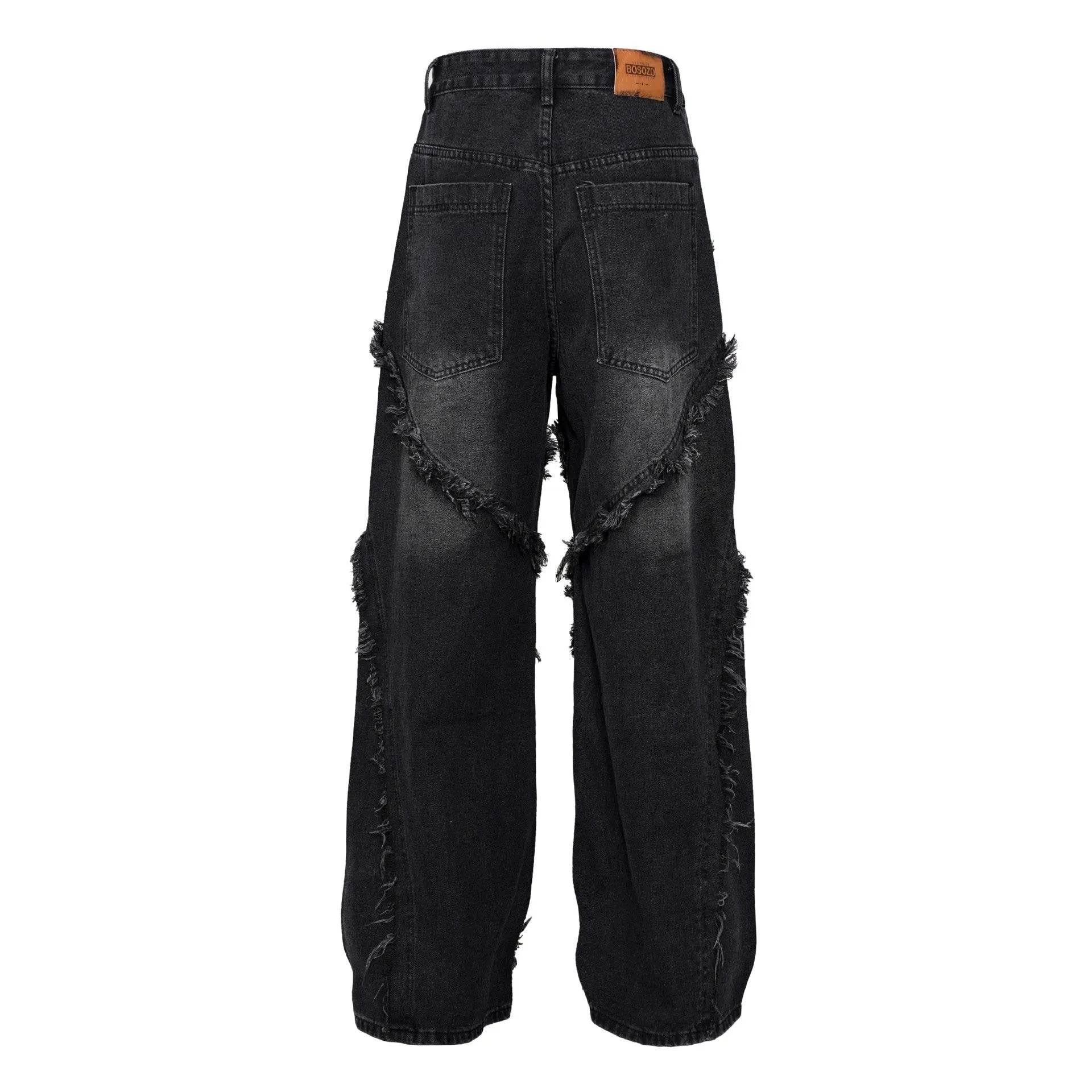 Wash Distressed Stitching Baggy Jeans Pant With Whiskers Same Style For Men And Women