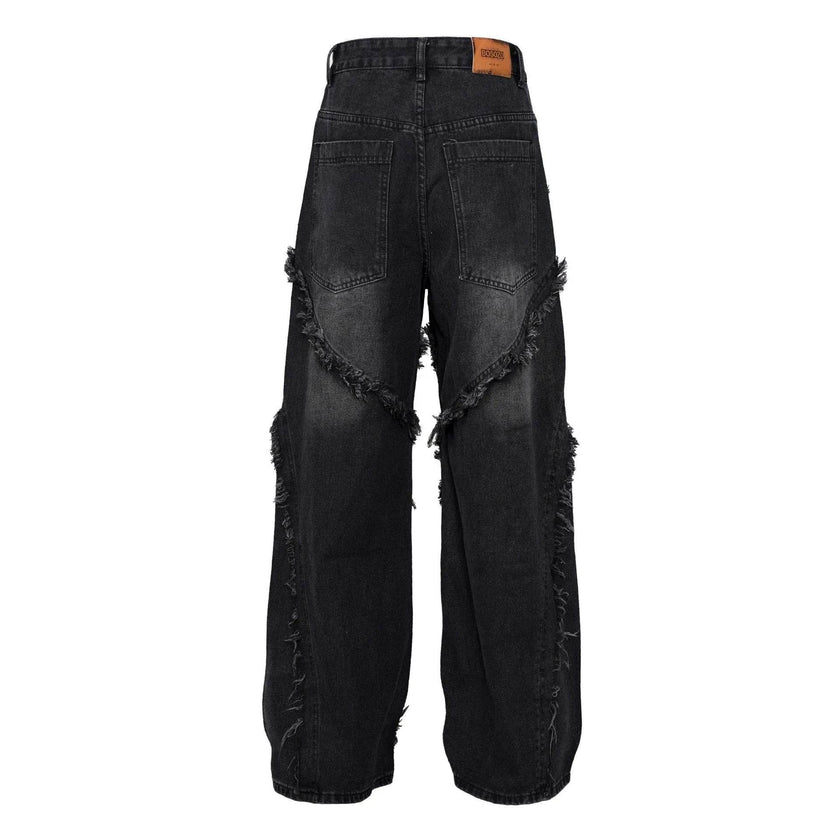 Wash Distressed Stitching Baggy Jeans Pant With Whiskers Same Style For Men And Women