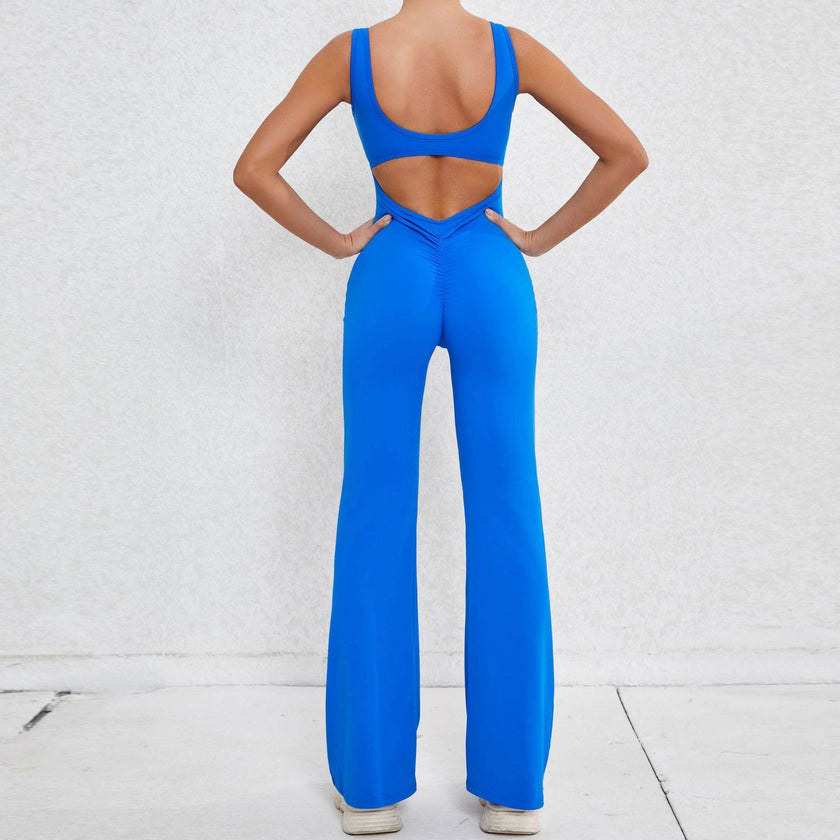 Hollow Back Workout Jumpsuit Sports Athleisure Yoga Wide Leg Jumpsuit