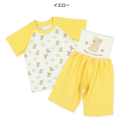 西松屋 腹巻付きラグラン半袖パジャマ（花飾り・くま） 正規品