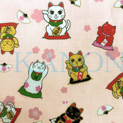 [Pre-Order] Girls' Jinbei Set: Lucky Cat - Pink 2-Piece Set (Textured Cotton) (Save 50% in January)