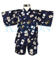 [Pre-Order] Girls' Jinbei Set: Lucky Cat - Navy 2-Piece Set (Textured Cotton) (Save 50% in January)