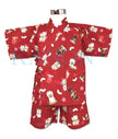 [Pre-Order] Girls' Jinbei Set: Lucky Cat - Red 2-Piece Set (Textured Cotton) (Save 50% in January)