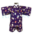 [Pre-Order] Girls' Jinbei Set: Lucky Cat - Purple 2-Piece Set (Textured Cotton) (Save 50% in January)