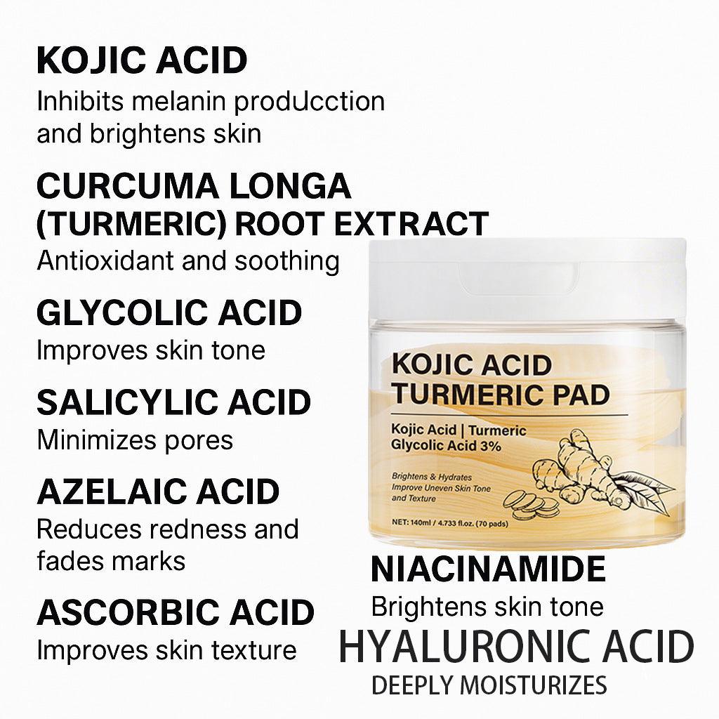 Kojic Acid Turmeric Purifying Toner Pads 70-Pack Brightening Body & Face