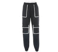 White Stripe Cargo Pants Women Trousers Pockets Patchwork Contrast Color High Waist Pants Hip Hop Capris