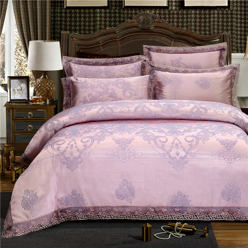 Jacquard Cotton Four‑Piece Luxury Bedding Set – Pure Cotton Duvet Cover & Silk‑Satin Finish Bed Sheet