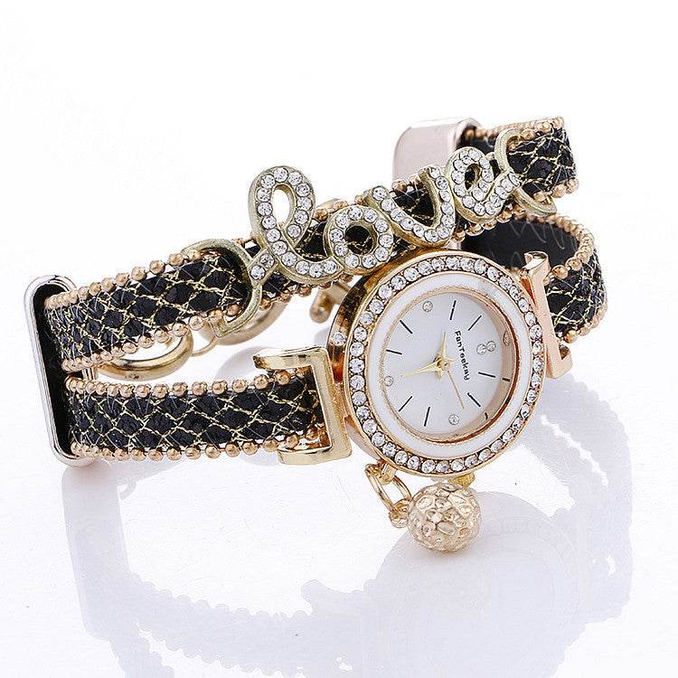 Fashion Women Rhinestone Leather Bracelet watch