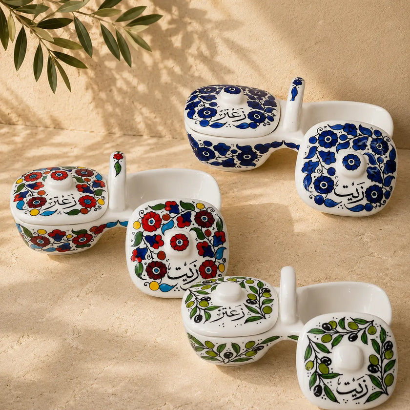Assortiment de plats pour l'huile d'olive et le zaatar, 12×11.5×23.5 cm