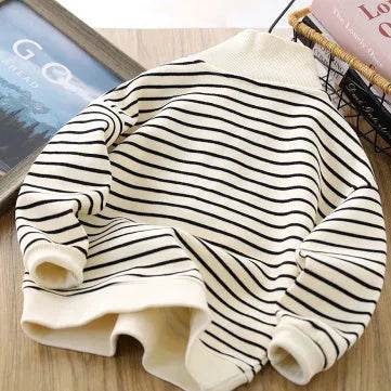 Kids Striped Zip Sweatshirt, Polo Collar Pullover Top
