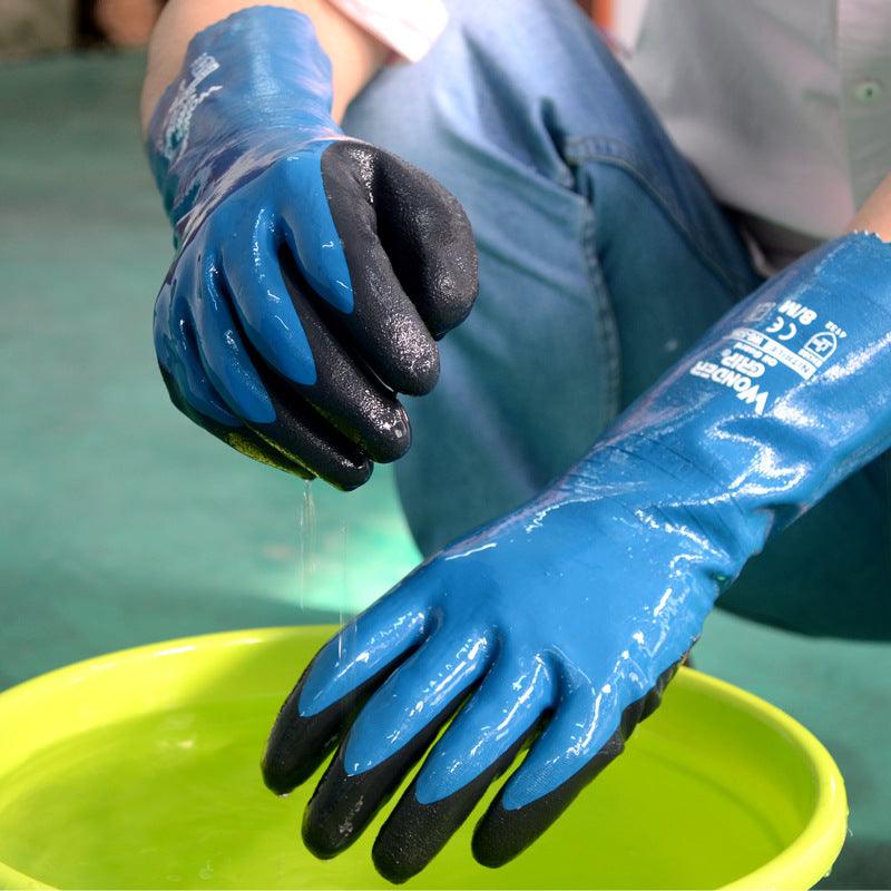 Chemical Resistant Nitrile Safety Gloves – Long Sleeve Waterproof & Oil-Proof Heavy-Duty Work Gloves