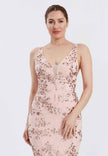 Backless Maxi Tulle Floral Sequins Mermaid Wedding Guest Dress - Rose Gold