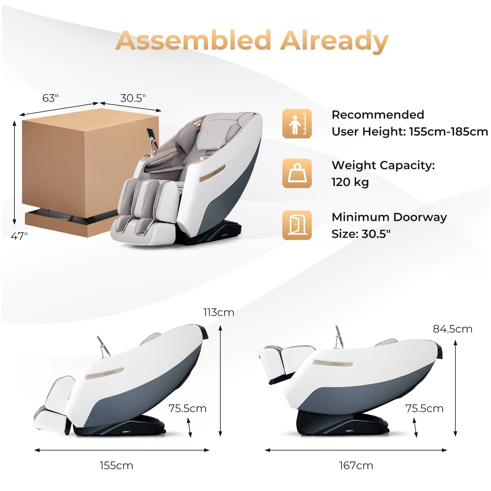 Mega Sale-Costway-Premium 3 Level Zero Gravity Full SL Track, Massage Chair With Heat- Dual Foot Rollers-Intelligent Body Scan With Shiatsu Rollers-JL10029WL