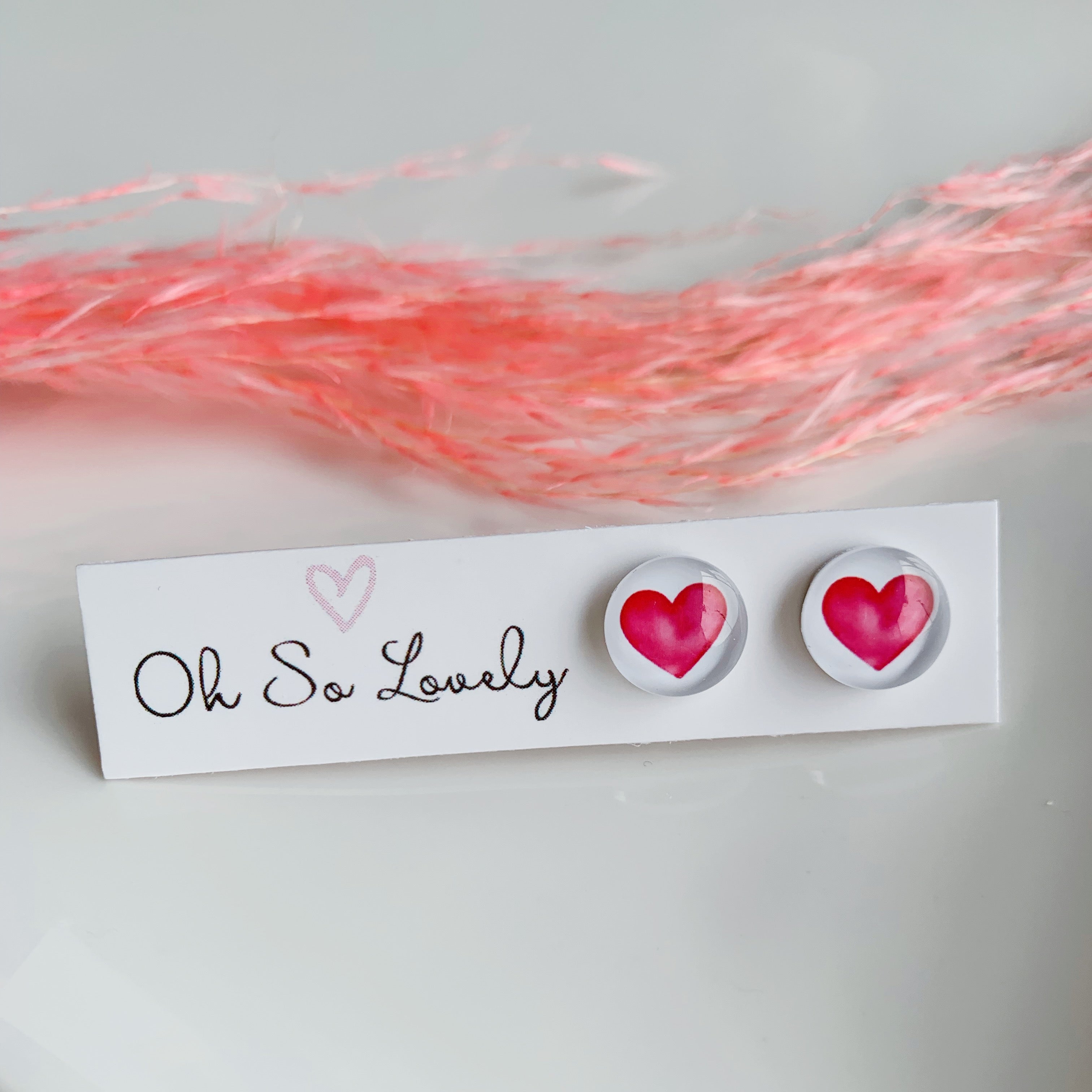 Watercolour pink Heart stud earrings