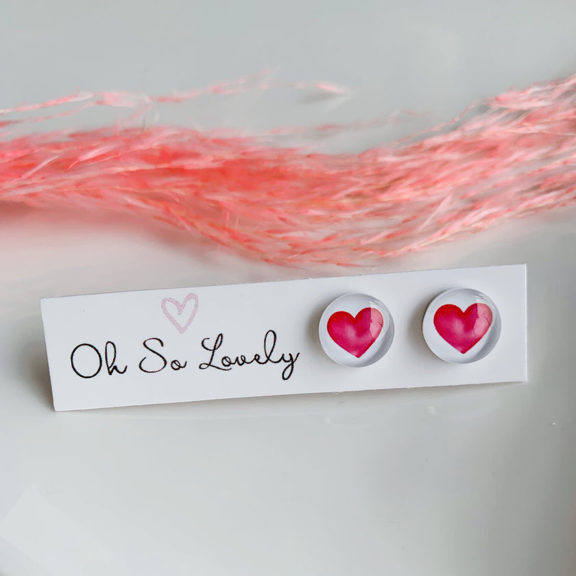 Watercolour pink Heart stud earrings