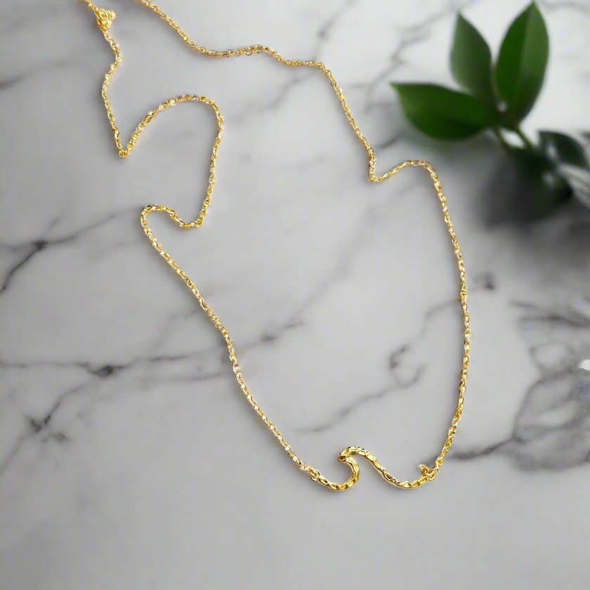 Chainlink Necklace with Wave Pendant - Gold Plate