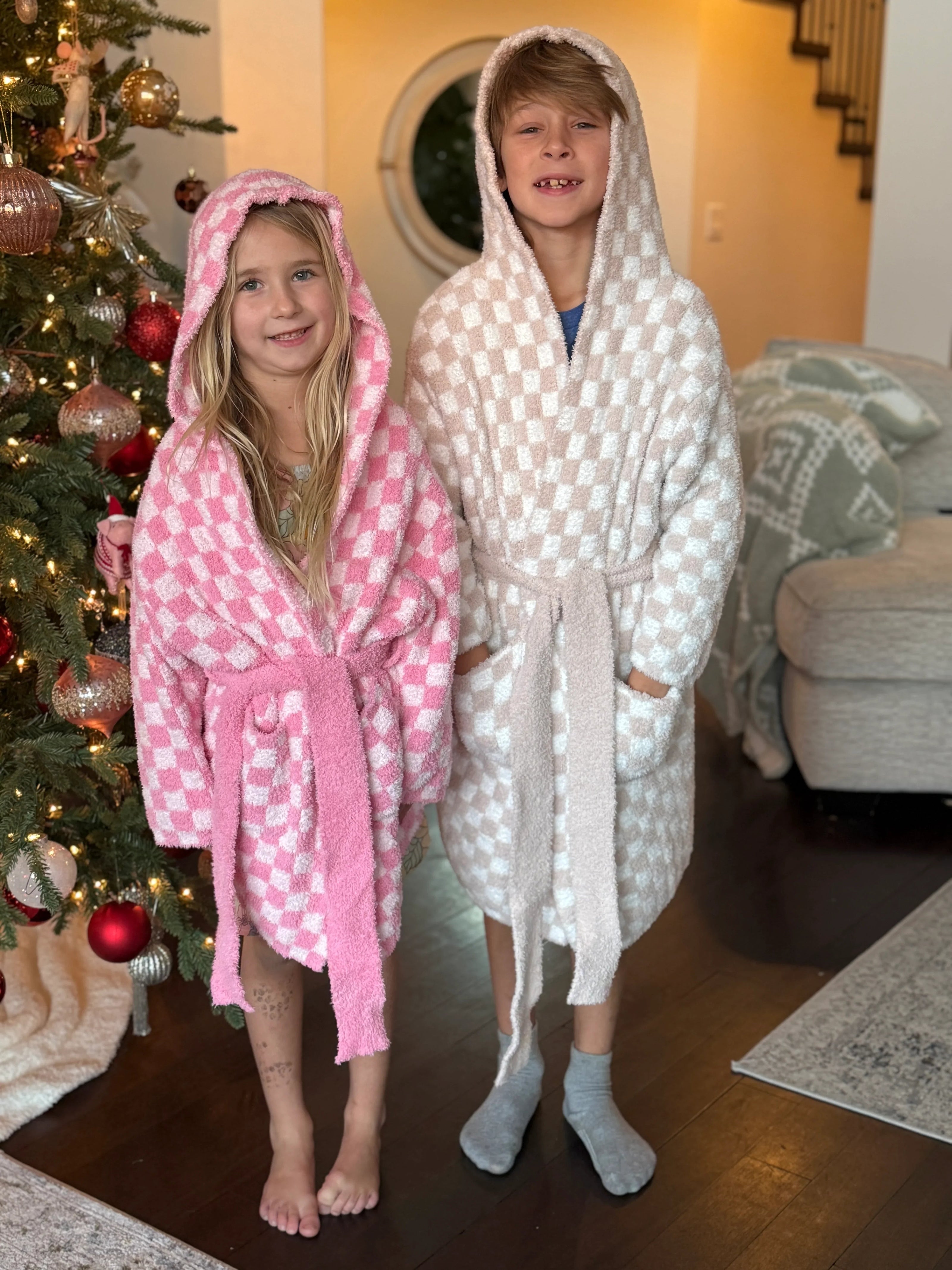 Adult Check Print Hooded Robe