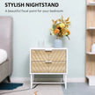 Emery Modern Bedside Table with 2 Drawers and Steel Legs-White/Oak
