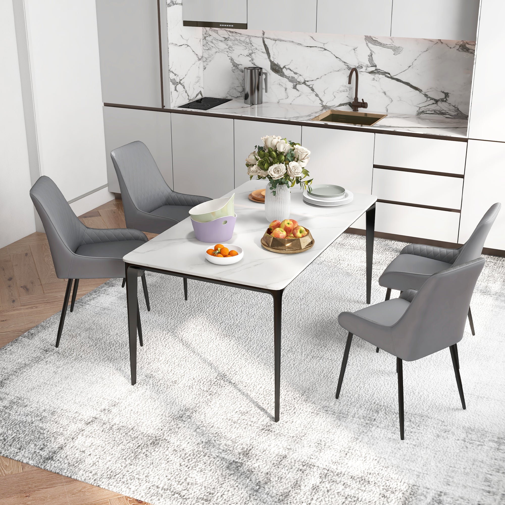 Blake Vegan Leather Modern Dining Chairs with Diamond Tufting-Set of 4-Grey