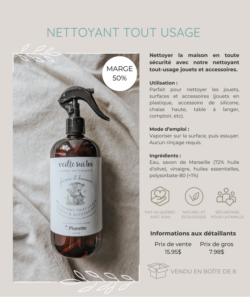 Cleaning line - All-purpose cleaner for toys and accessories - 500 ml - Box of 8 - Veille sur toi & Planette
