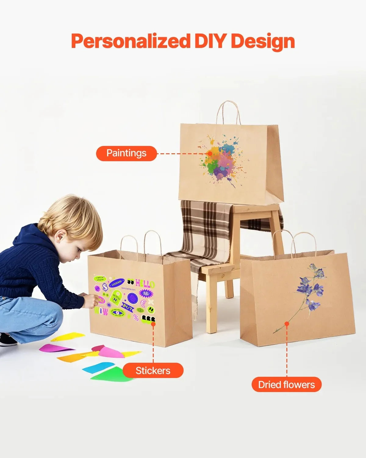 VEVOR Kraft Paper Bags with Handles  Large Eco-Friendly Bags