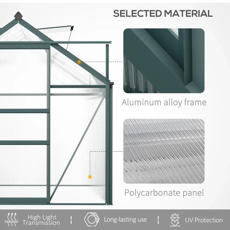 Outsunny 10.2' x 6.3' x 6.6' Clear Polycarbonate Greenhouse Large Walk-In Green House Garden Plants Grow Galvanized Base Aluminium Frame w/ Slide Door