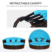 Outsunny 4 Pieces Outdoor Daybed with Retractable Canopy, PE Rattan Wicker Round Sofa Day Bed, Patio Sectional Conversation Furniture Set with Cushions and Pillows, Light Blue