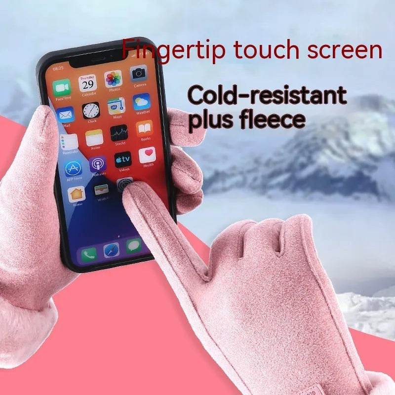 Fleece Lined Padded Warm Keeping Cute Suede Riding Gloves