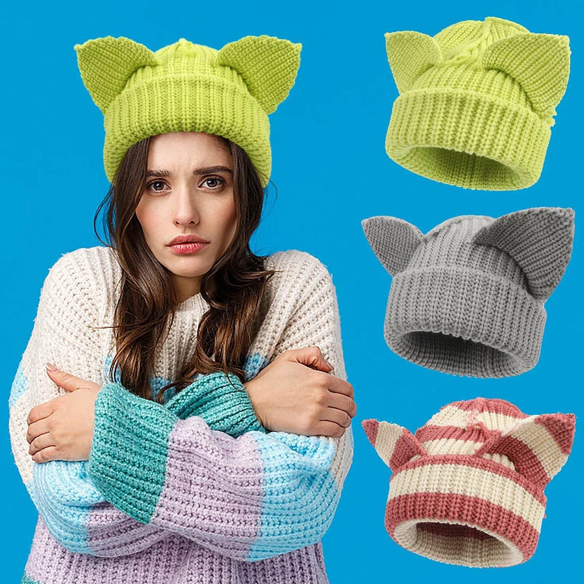 Devil Ears Thickened All Acrylic Knitted Beanie Hat